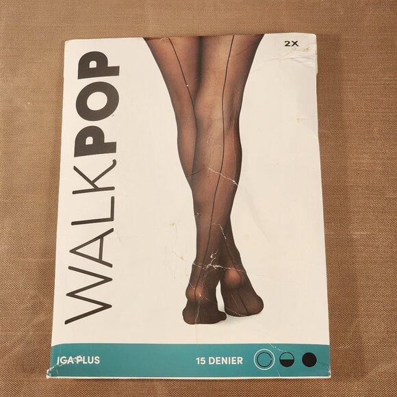 Walk Pop Black 15 Denier Sheer IGA Plus Back Leg Seam Legwear Tights Size 2X - Picture 1 of 16